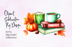 Pumpkin Books Coffee Autumn Sublimation PNG Product Image 1