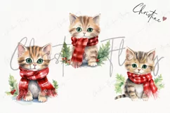 Watercolor Christmas Cats Clipart | Watercolor Christmas PNG Product Image 3