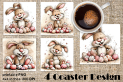 Happy Easter Square Coaster Sublimation. Funny bunny Product Image 1