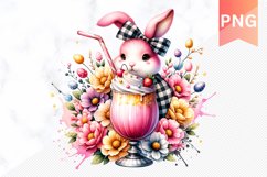 Easter Bunny And Milkshake Flowers Sublimation - Clipart PNG Product Image 1