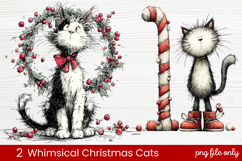 2 Whimsical Christmas Cats Clipart | Cute Holiday Cat PNG Product Image 1
