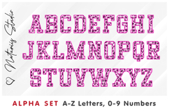 Pink Leopard Print Alpha Set. Letters Numbers Clipart. Product Image 2