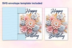 Bundle of 10 PNGs printable card templates for Birthday celebrations with beautiful 3d flowers and quote Happy Birthday. BONUS- SVG envelope template for card. 