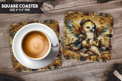 Eagle, Fantasy &amp; Whimsy, Buffalo Plaid Square Coaster PNG Product Image 1