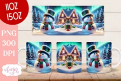 Christmas snowman mug sublimation wrap PNG 11oz 15oz Product Image 3