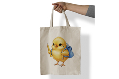 Cute Chick with Backpack Holding Pencils Watercolor PNG Product Image 6