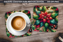 Poinsettias Coaster Sublimation, Christmas Coaster PNG Product Image 1