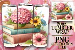 Vibrant colors 20oz tumbler wrap, Book and flower Product Image 1