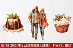 Retro Christmas Watercolor Clipart, Vintage Christmas PNG Product Image 1