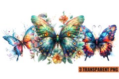 Watercolor Butterflies With Flowers Clipart PNG , Product Image 1