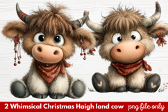 2 Whimsical Christmas Highland Cow Clipart | Cute Festive Product Image 1