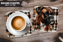 Cozy Dog Coaster, Buffalo Plaid Square Coaster PNG Product Image 1