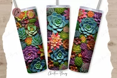 3D Embroidered Succulents 20 oz Skinny Tumbler Sublimation Product Image 1