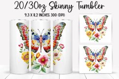 Rainbow Butterfly and Flowers - Tumbler Sublimation Design Product Image 1