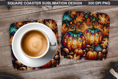 Pumpkin Coaster Sublimation, Halloween Coaster PNG Design Product Image 1