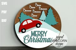 Merry Christmas Door Hanger SVG | Christmas Car With Tree Product Image 1