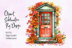 Autumn Door Watercolor Sublimation PNG Product Image 1