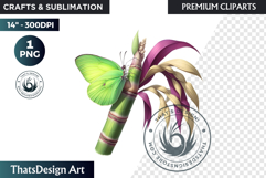 Tropical Butterfly &amp; Flower Clipart: Vibrant floral PNG Product Image 1