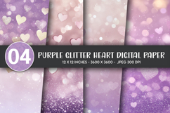 Purple Glitter Heart Digital Paper Product Image 1