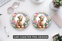 Alpaca Flowers Car Coaster Sublimation |Animal Coaster PNG Product Image 1