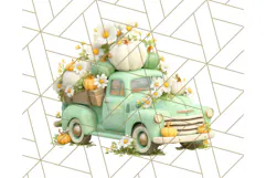 Vintage Truck Pumpkin and Fall Flowers PNG Clipart, Autumn Product Image 2