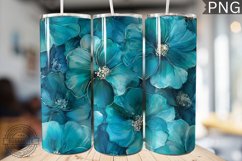 Teal Alcohol Ink Flower Tumbler Wrap -High Quality 300 Dpi Product Image 1