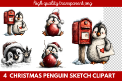 Christmas Penguin Sketch Clipart | Hand-Drawn Holiday Product Image 1
