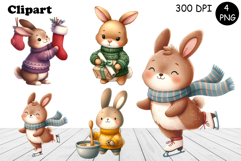 Christmas bunny animals winter Watercolor Clipart Product Image 1