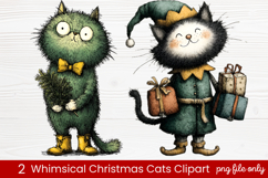 2 Whimsical Christmas Cats Clipart | Cute Festive Cat PNG Product Image 1