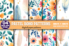 Pastel Boho Digital Paper Patterns Bundle PNG Product Image 4