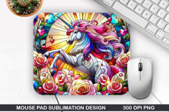 Unicorn Mouse Pad Sublimation, Valentine Mouse Pad PNG Product Image 1