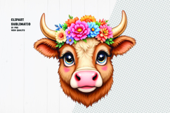 Cute cow, crown flower, watercolor clipart Product Image 1