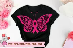 Breast Cancer Awareness Ribbon with Butterfly Wings SVG Product Image 3
