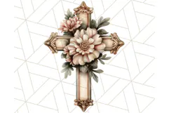 Faith Cross PNG with Flowers, Watercolor Religious Art Print Product Image 2