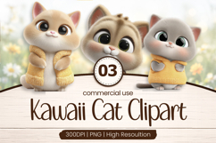 Cute Kawaii Cat Trio Clipart Sublimation PNG Product Image 1