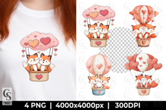 Cute Fox Couple Hot Air Balloon Clipart Sublimation Product Image 1