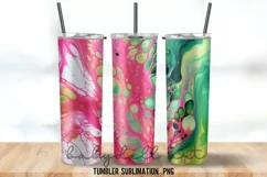 Pink & Green Alcohol Ink Tumbler Wrap Sublimation Designs Product Image 2