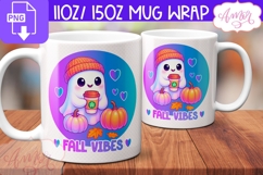 Fall Vibes mug wrap PNG, Cute ghost mug PNG Product Image 1