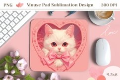 White Kitten Mouse Pad Design, Pink Vintage Mousepad PNG Product Image 1