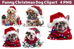 Funny Christmas Dog Watercolor Clipart PNG Product Image 1