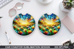 Flower Car coaster sublimation, Easter Coaster PNG Design Product Image 1