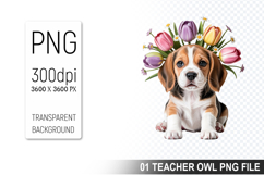 Cute Floral Dog, Animal Sublimation Clipart PNG Product Image 1