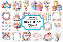 Birthday Watercolor Clipart Bundle PNG Product Image 1