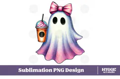 Coquette Halloween Ghost Iced Coffee PNG DTF Sublimation Product Image 1