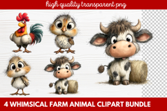 4 Whimsical Farm Animal Clipart | Cute Farm Animals PNG Set Product Image 1