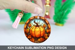 Pumpkin Keychain Sublimation, Round Keychain PNG Design Product Image 1