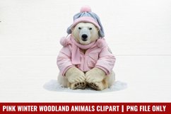 Pink Winter Woodland Animals Clipart PNG Product Image 1