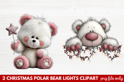 Christmas Polar Bear Lights Clipart | Cute Holiday Bear PNG Product Image 1