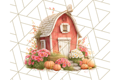 Fall Barn Clipart PNG With Pumpkins and Flowers, Autumn Png Product Image 2