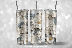 20 oz Tumbler Wrap 3D Flowers Sublimation Design PNG Product Image 2